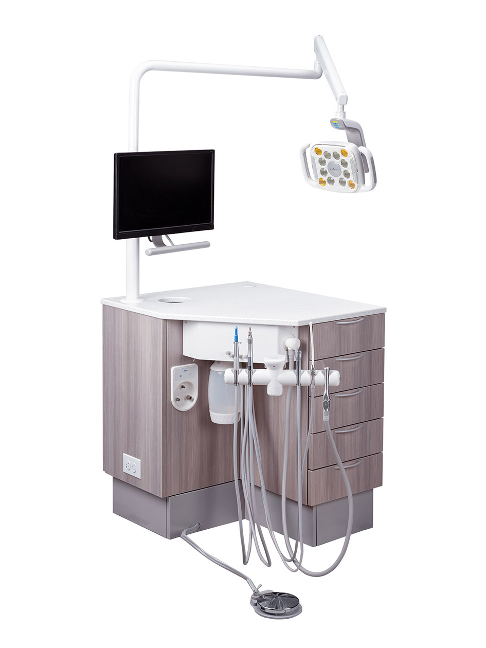 Front view of the A-dec Inspire 397 specialty workstation
